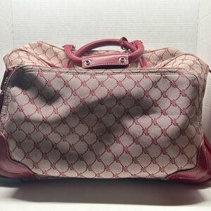 Vintage Ralph Lauren Red Polo Duffle Bag Rolling Wheels Luggage Monogram Design